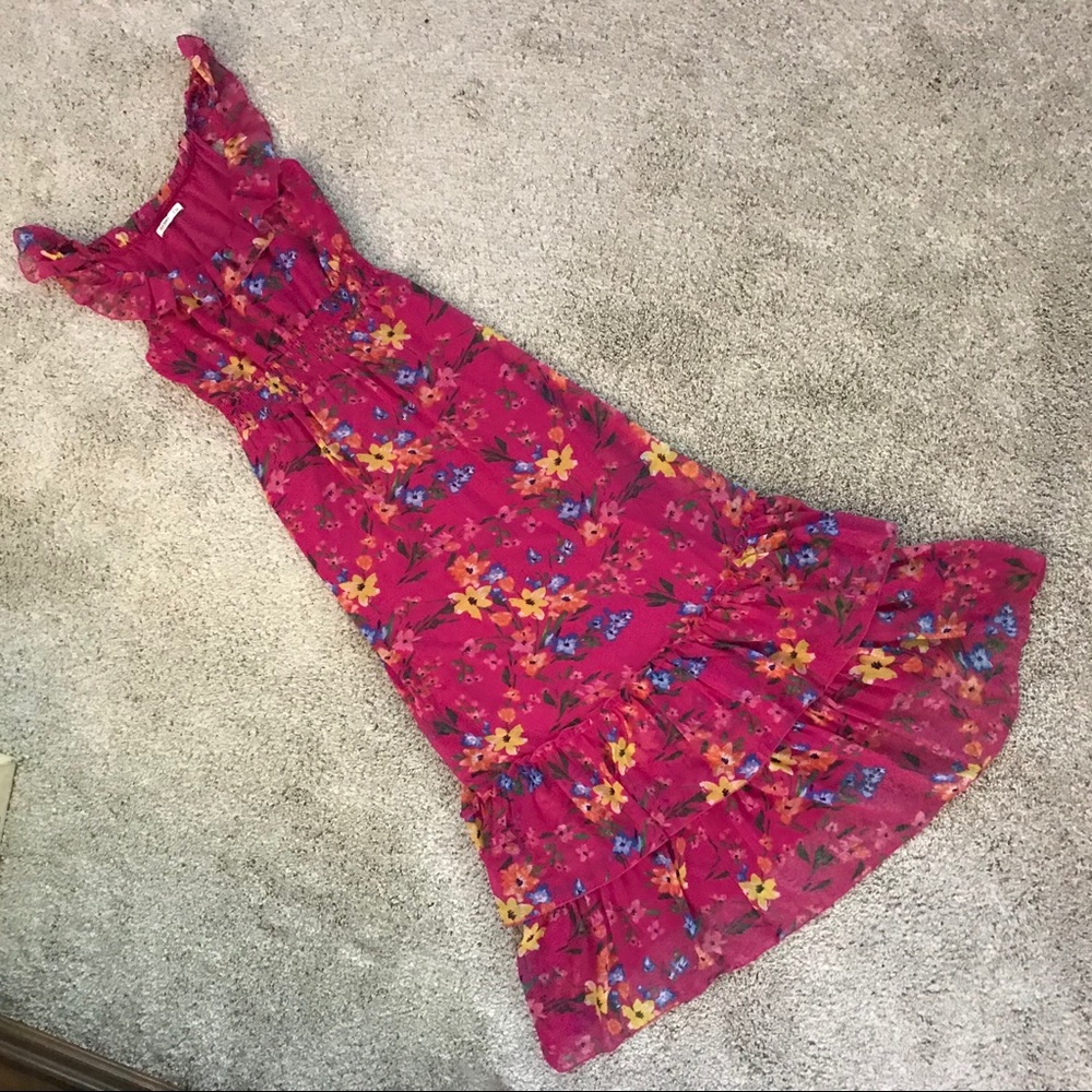 EUC Old Navy Pink Floral Ruffled Maxi Dress, Sz M